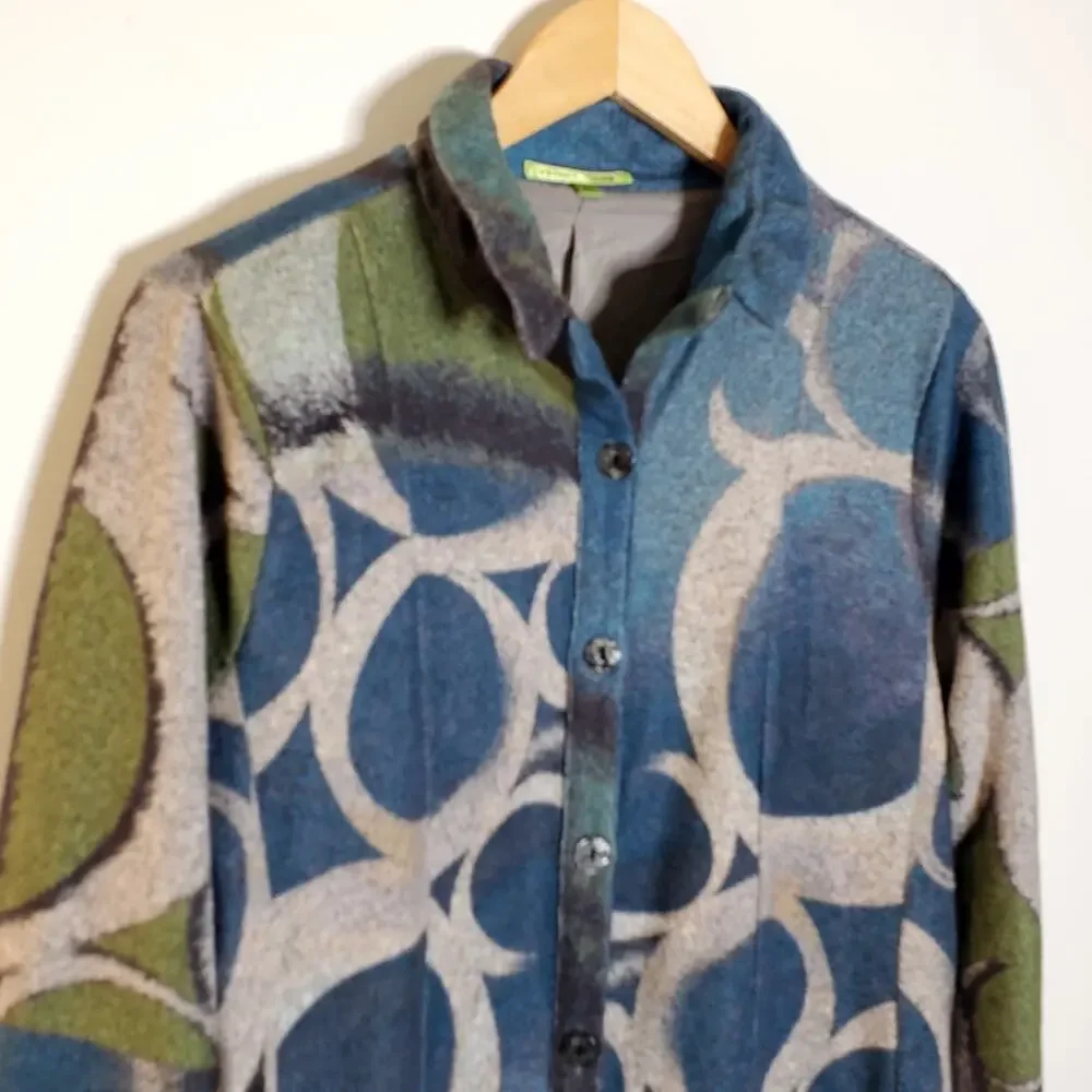 Trisha Tyler blue/green and grey button up lightweight blazer jacket Size Large